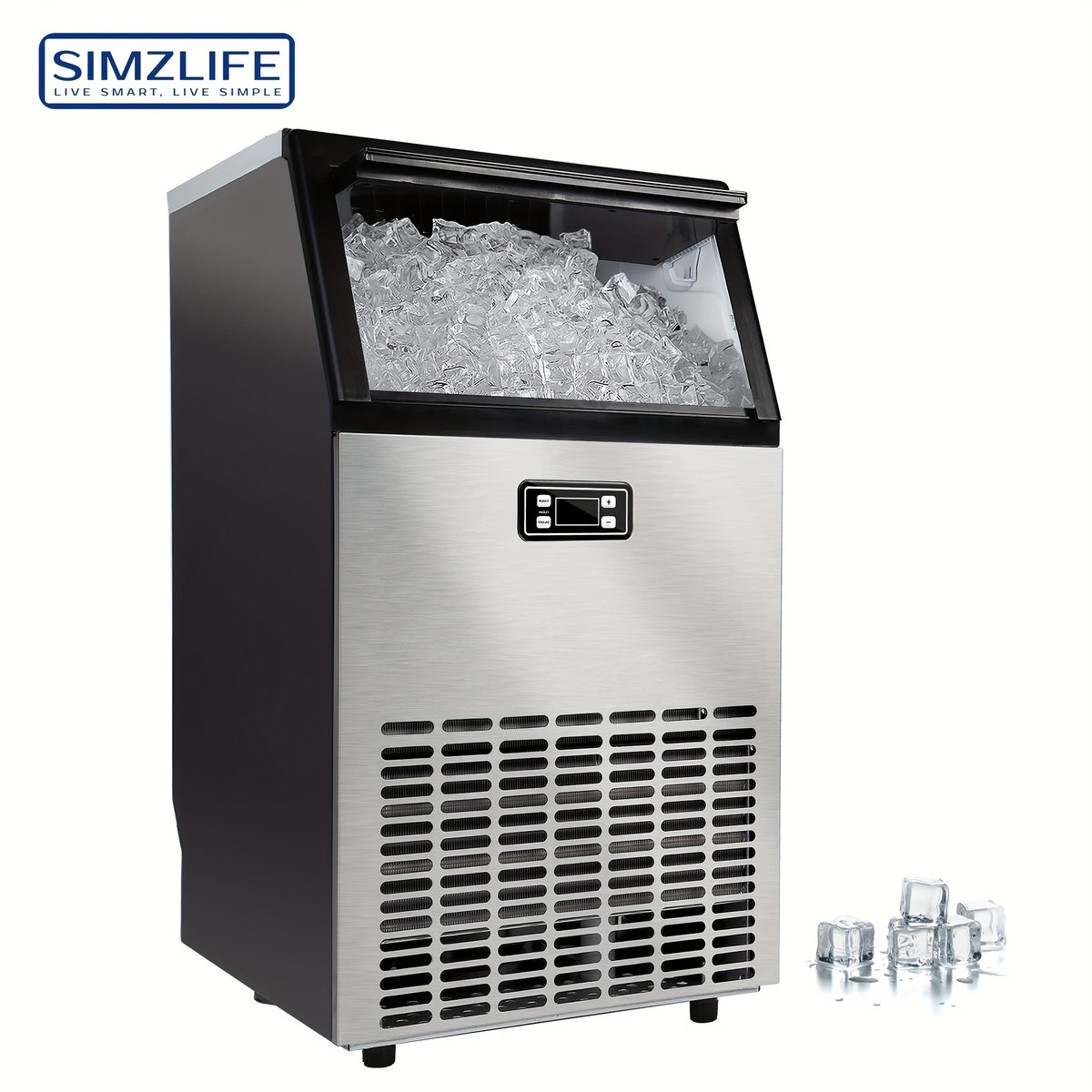 Commercial Ice Maker Machine, 100lbs/24H Stainless Steel Under Counter Ice Machine with 33lbs Ice Storage Capacity, Freestanding Ice Maker.