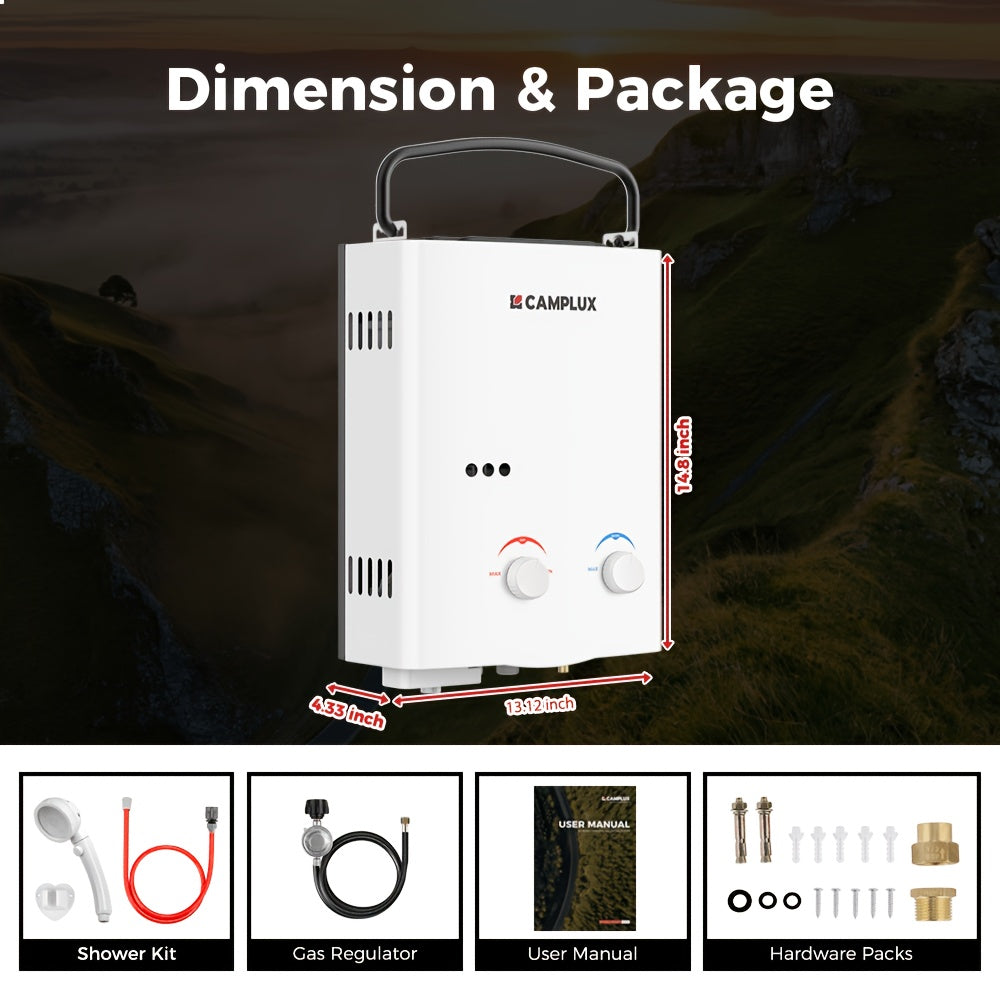 Propane Tankless Water Heater, 1.32 GPM Instant Hot Water System for Camping and RV Use Bathrooms