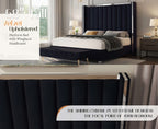 LUXOAK Velvet Upholstered Platform Bed with 58" Tall Channel Tufted Wingback Headboard, Plating Trim & No Box Spring Needed