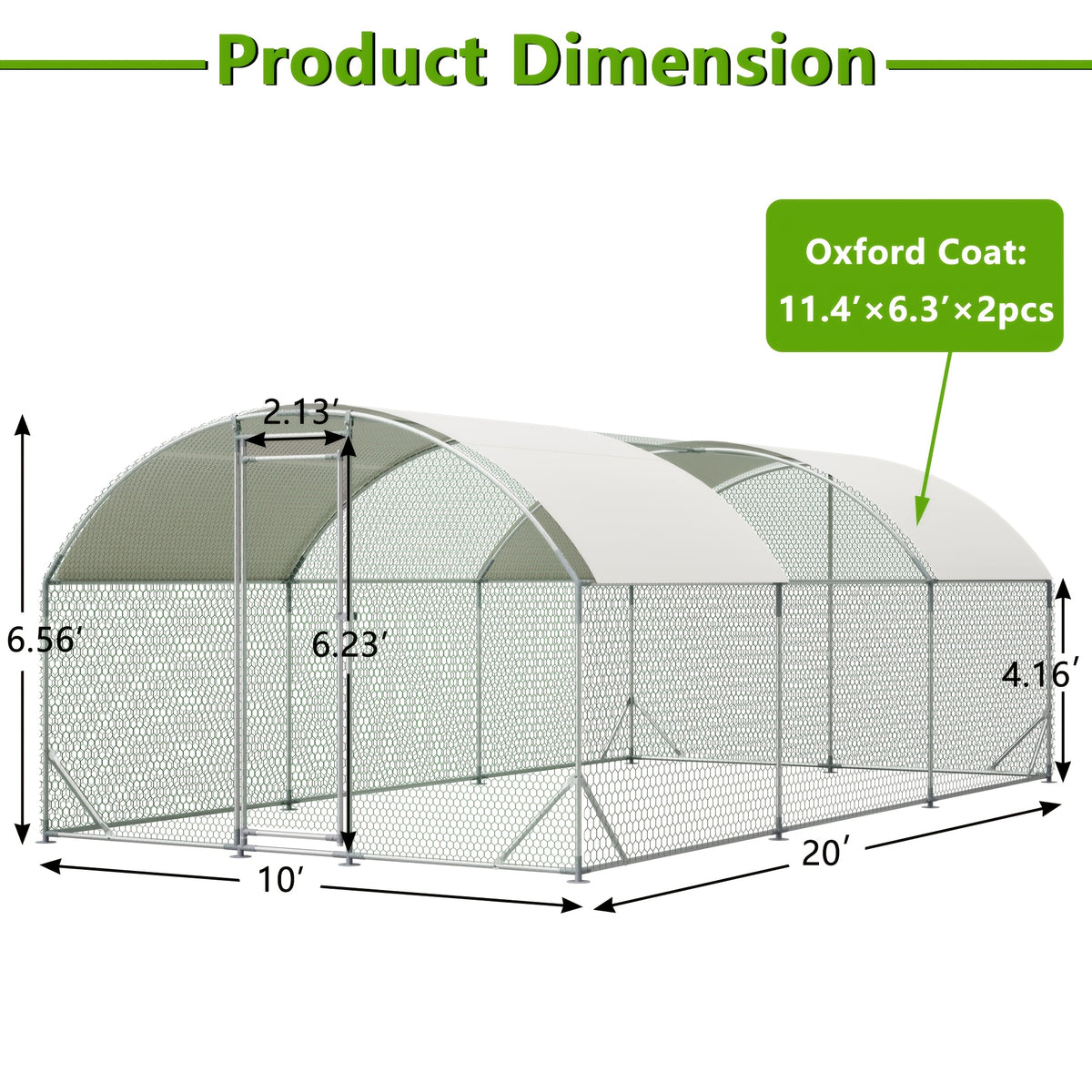 Large Metal Chicken Coop, Walk-in Chicken Run, Galvanized Wire Poultry Chicken Hen Pen Cage, Rabbits Duck Cages With Waterproof And Anti-Ultraviolet Cover For Outside(10' L X 20' W X 6.56' H), Without Battery