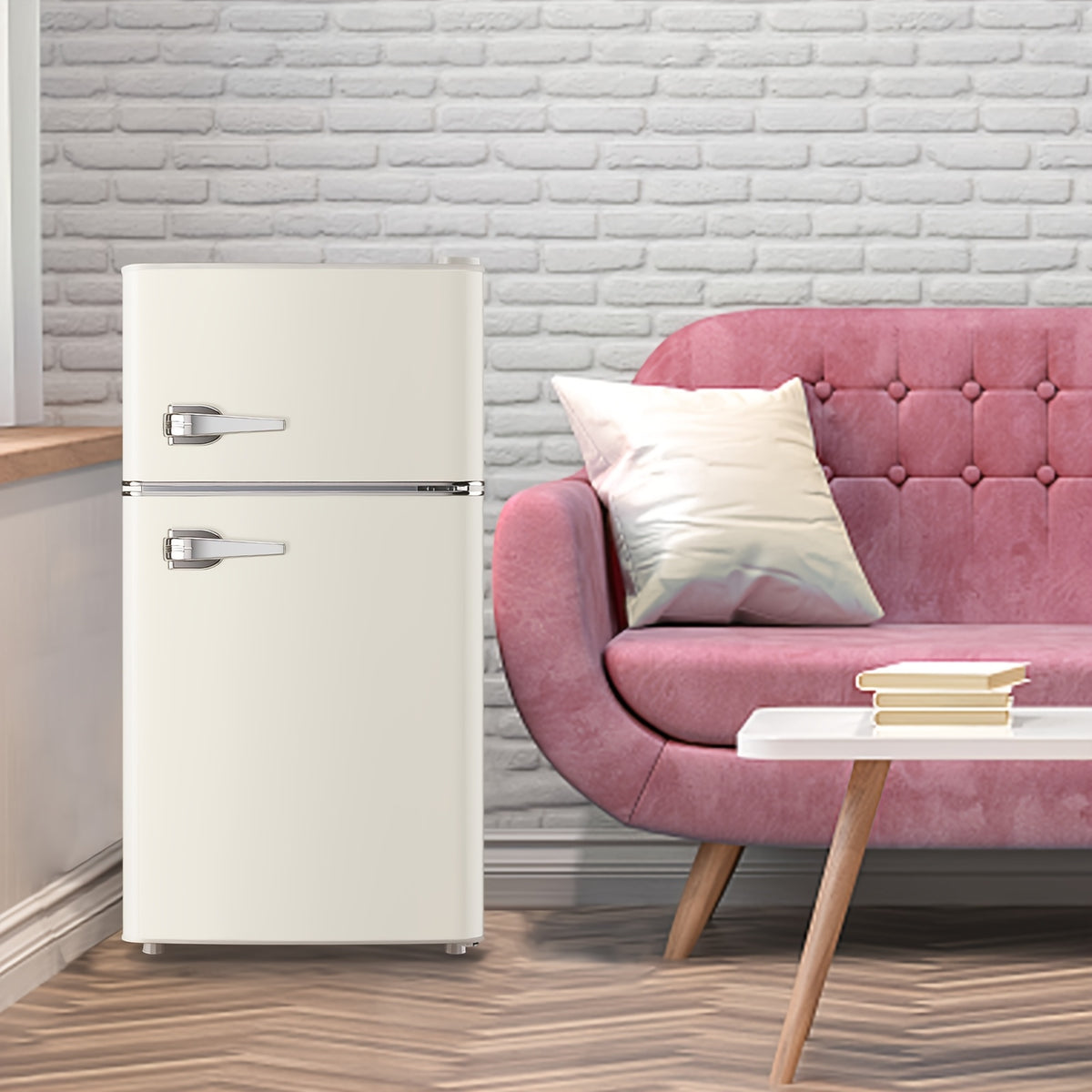 Retro Mini Fridge 3.5 Cu.Ft Refrigerator with Top Freezer Compact Fridge Apartment Size Refrigerator Dual Door Fridge with Handles Small Refrigerator for Home Office Dorm