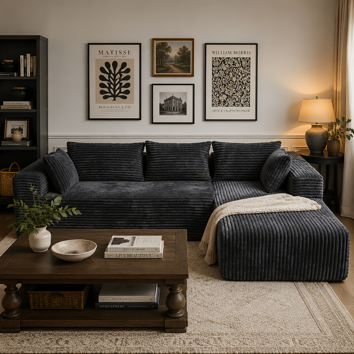 Oversized Cloud Boneless Sofa Couch with Lounge Chaise, Boneless Couch Bed, Modern Corduroy U/L Shaped Modular Cloud Sofa, Minimalist Modular Sectional Sofa with Deep Seat, Comfy Couch for Living Room, No Assembly Required