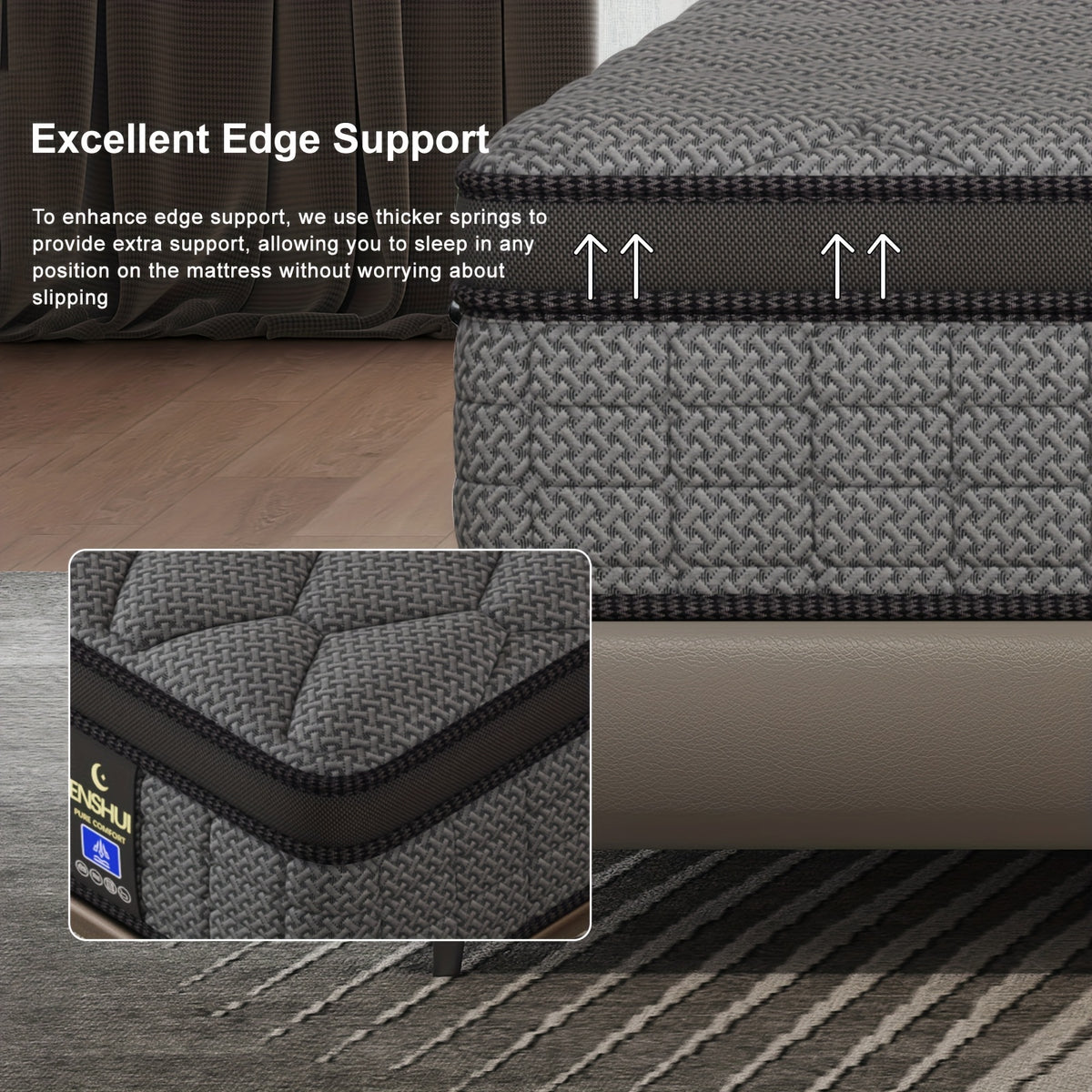 ENSHUI 12 Inch Hybrid Mattress - Twin/Full/Queen/King Size, Cooling & Pressure-Relieving Gel Memory Foam, Hypoallergenic, Medium Top, No Power Needed, White & Blue Mattress in Box, Bedroom Furniture, Sleek Bedroom Decor, Pocketed Coil Construction