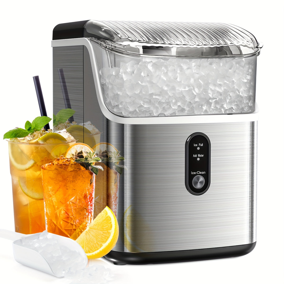 Countertop Nugget Ice Maker, Self-Cleaning Ice Machine with Ice Scoop And Basket, Portable Ice Maker Machine, 35Lbs in 24Hrs, Perfect for Home/Kitchen/Camping/Rv