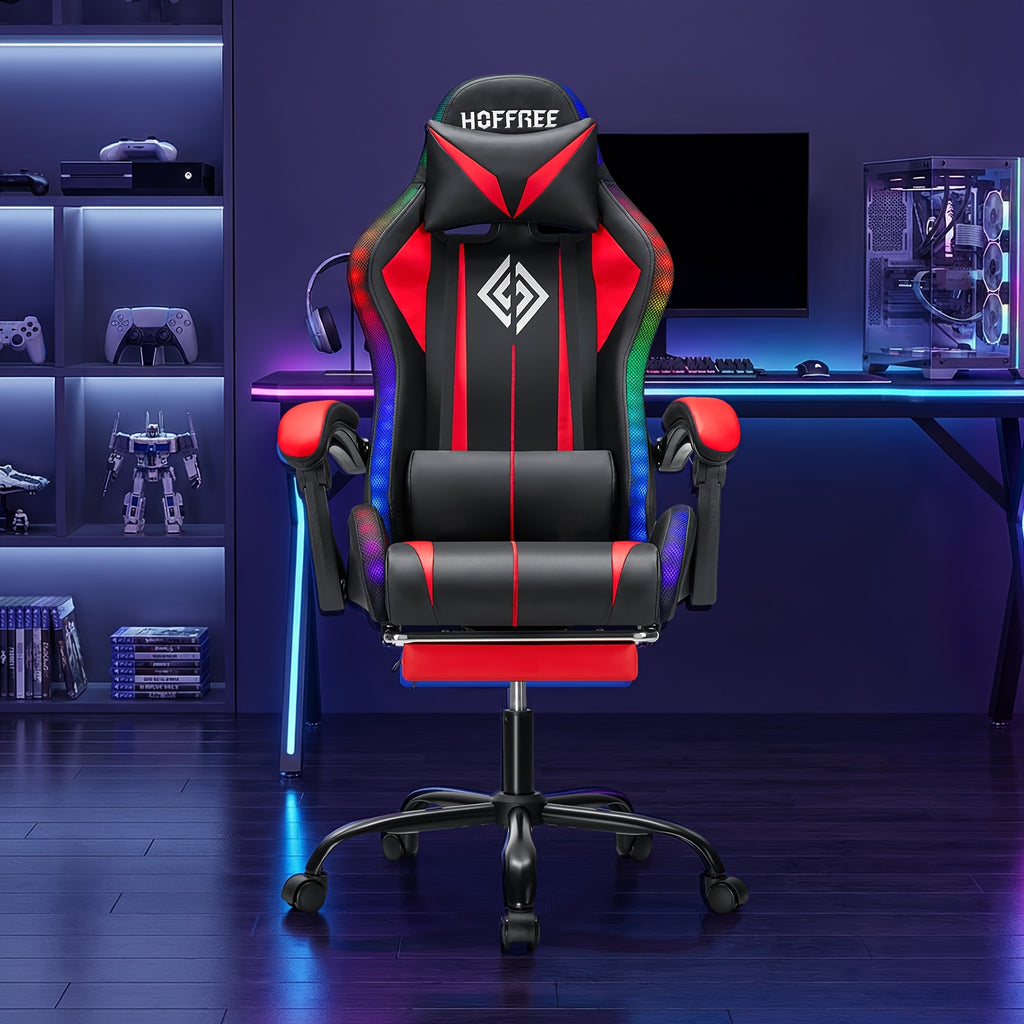 RGB Gaming Chair with LED Lights And Massage Ergonomic Computer Chair High Back Video Game Chair with Footrest And Adjustable Lumbar Support Linkage Armrest