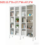 67 Inch Metal Storage Cabinet, Tall Curio Display Glass Cabinet Bookcase with 2 Glass Doors And 4 Shelves, Modern Floor Utility Locker for Office Living Room Bathroom Home Entryway