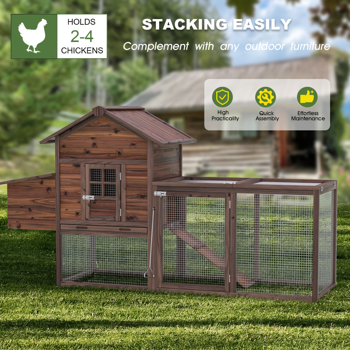 80" Wooden Chicken Coop with Nesting Box & Removable Tray – Spacious Outdoor Poultry Hutch for Chickens, Ducks, and Small Animals, Perfect for Backyard Farming