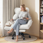 Big Tall Office Chair, Flip Armrests For Pets & Cross Legged Sitting, Adjustable Back & Footrest, Comfortable Fabric Executive Ergonomic Chair For Office, Study, Meeting Room, Pink, White, Black, Grey