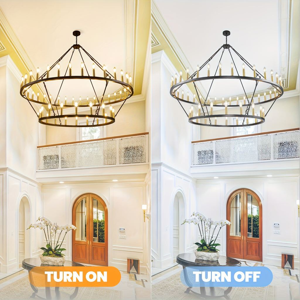 [Modern Farmhouse Chandelier] Modern Farmhouse Chandelier 2 Tier Round Wheel Chandelier Large High Ceiling Light