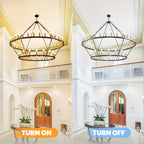 [Modern Farmhouse Chandelier] Modern Farmhouse Chandelier 2 Tier Round Wheel Chandelier Large High Ceiling Light