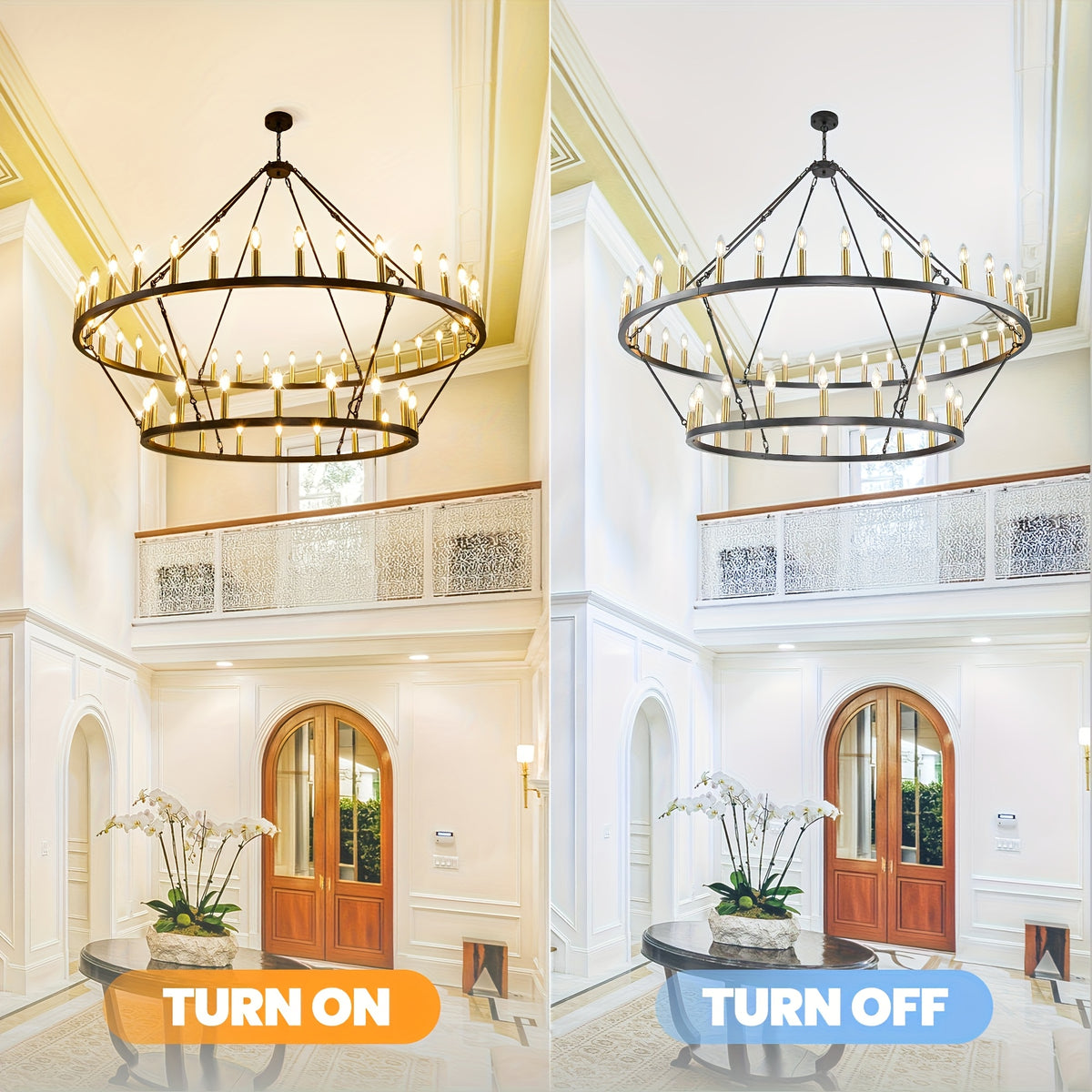[Modern Farmhouse Chandelier] Modern Farmhouse Chandelier 2 Tier Round Wheel Chandelier Large High Ceiling Light