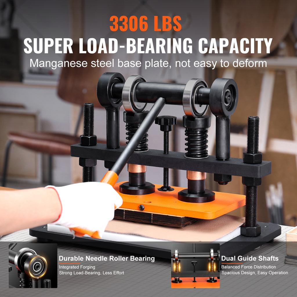VEVOR Leather Cutting Machine, 10.2 x 4.7/10.2 x 5.9/14.2 x 10.2 in Embossing Plate Manual Die Cutter, 0.47 in Pressure Stroke Leather Embossing Machine, Dual Guide Shafts Die Cut Machine for Various of Materials