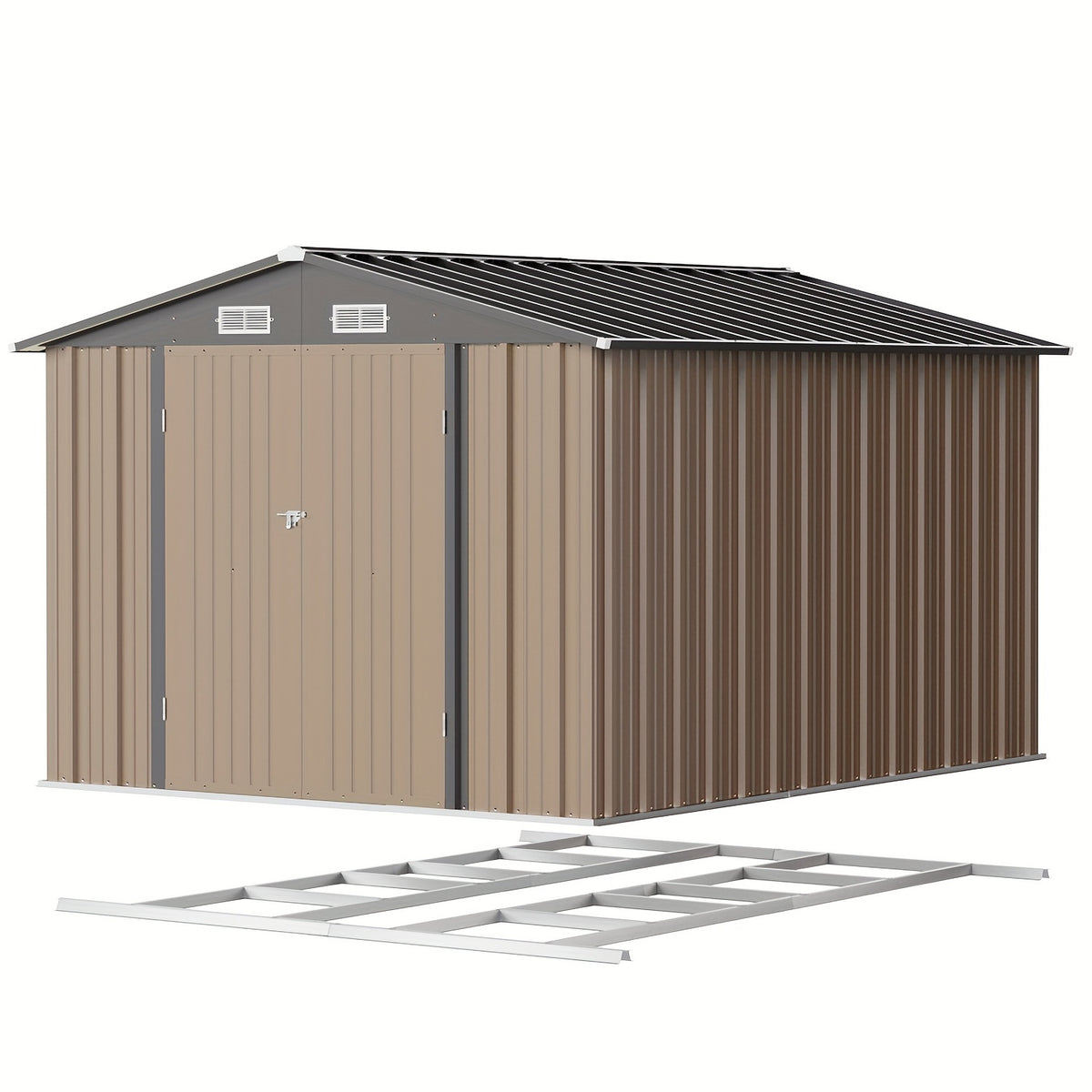 Outdoor Storage Shed by GUNJI, Lockable Steel Tool House in 5 x 2.7 ft or 8 x 10 ft Options