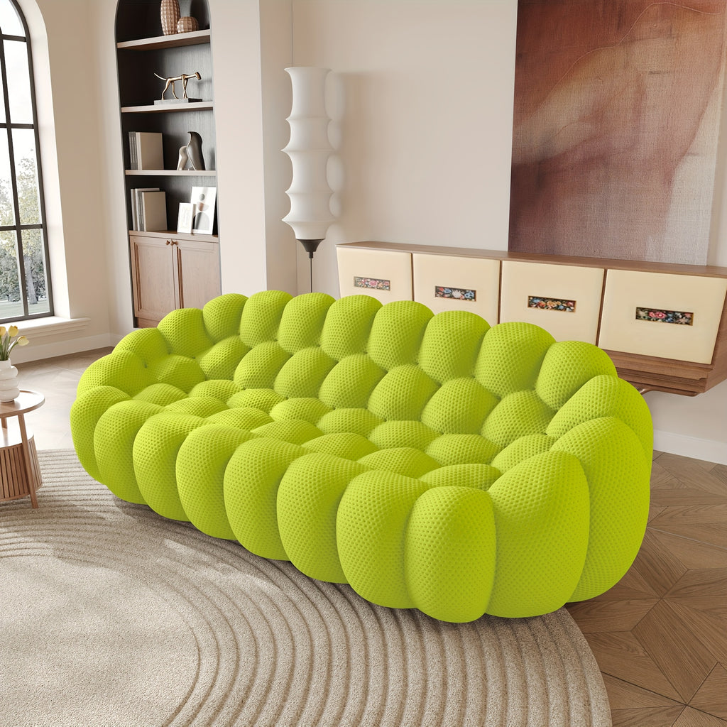 100.03'' Modern Upholstered Curved Sofa, 3 Seater Mesh Fabric Floor Sofa, 3D Honeycomb Shape Curved Couch for Living Room