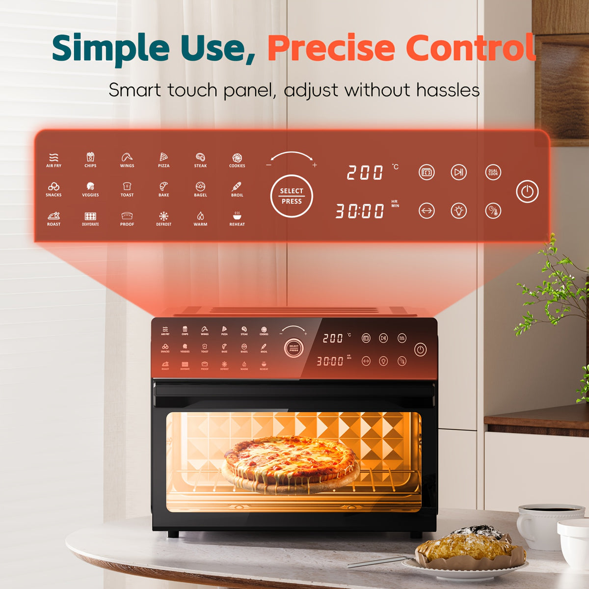 Extra Large 32-Quart Air Fryer, Digital Air Fryer Oven, and Toaster Oven Combo - 20-in-1 Countertop Convection Oven with 13" Pizza Pan, 7 Accessories, Clear Door, 1800W Dual Cooking, 360° Hot Air Circulation for Healthy Meals - Black. 86-450℉.
