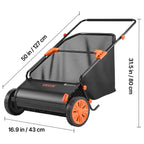 VEVOR Push Lawn Sweeper, 26 in Leaf & Grass Collector with 7 cu. ft. Hopper Bag, Adjustable Brush Height & Spinning Brushes, Heavy Duty Yard Sweeper with Rubber Wheels for Leaves Grass Cleanup