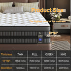 12in/14inch Twin, Full, Queen, King, Mattress Memony Foam And Spring, Medium Firm Mattress For Cooling, Pressure Relief, Edge Support & Motion Isolation Boxed