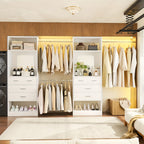 Unikito Closet Systems, 6-14ft Walk In Closet Organizer with 8 Drawers And Mirror, 168" Large Wood Closets Insert with Tower, Sturdy Wardrobe Closets Garment Rack with Extendable Hanging Rods, White