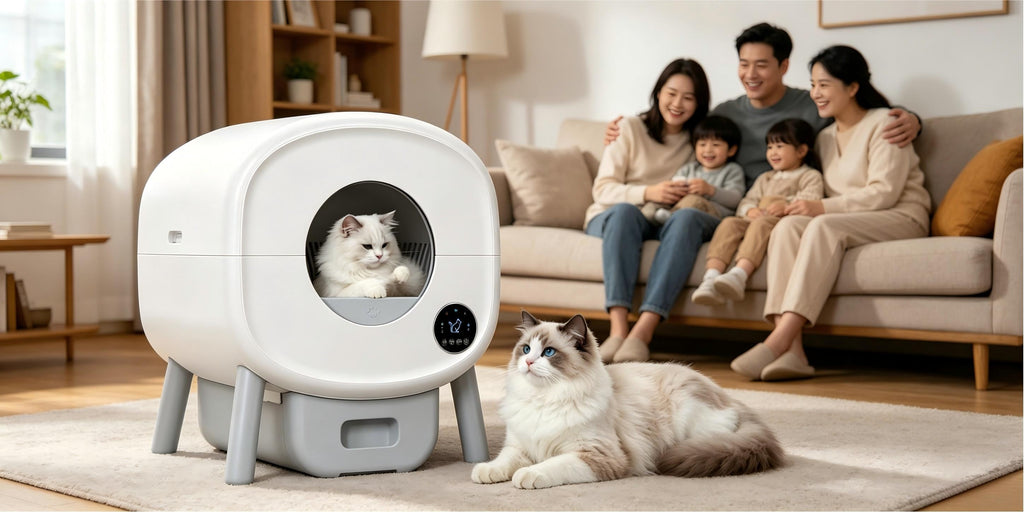 ECORUI Automatic Cat Litter Box, Self Cleaning Litter Box Large Capacity for Multiple Cats, App Control with Safety Sensors, Removable Washable Liner, 2 Rolls Garbage Bags, Grey, Refurbished, Without Battery