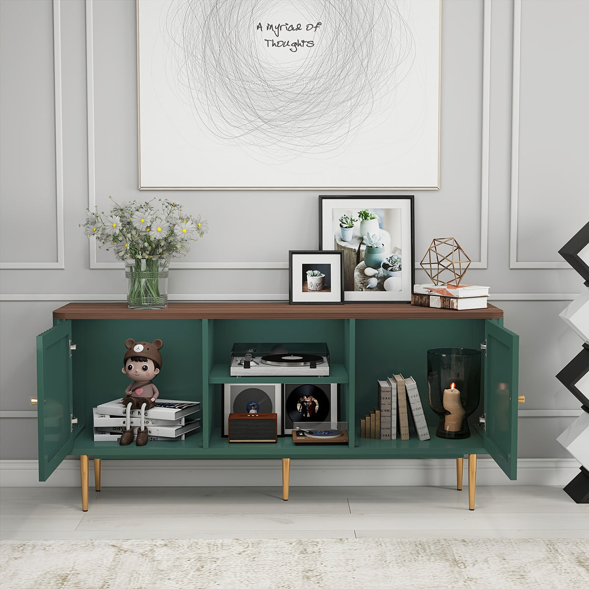 Mid Century Modern TV Stand For 55/60/65 Inch TV, 55" Fluted TV Stand, Entertainment Center With Storage, Television Stands, TV Console, Media Console For Living Room, Bedroom
