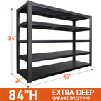Garage Shelving Heavy Duty, 5-Tier Industrial Shelving Unit with Hooks, Adjustable Storage Shelves for Garage, Basement, Warehouse, Utility Shelves