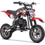 Mini off-road bike, 41CC four stroke gasoline bike (model: DB001), equipped with off-road tires, suspension, disc brakes, maximum load of 160Lbs, top speed of 18Mph, gloves and face cloth included