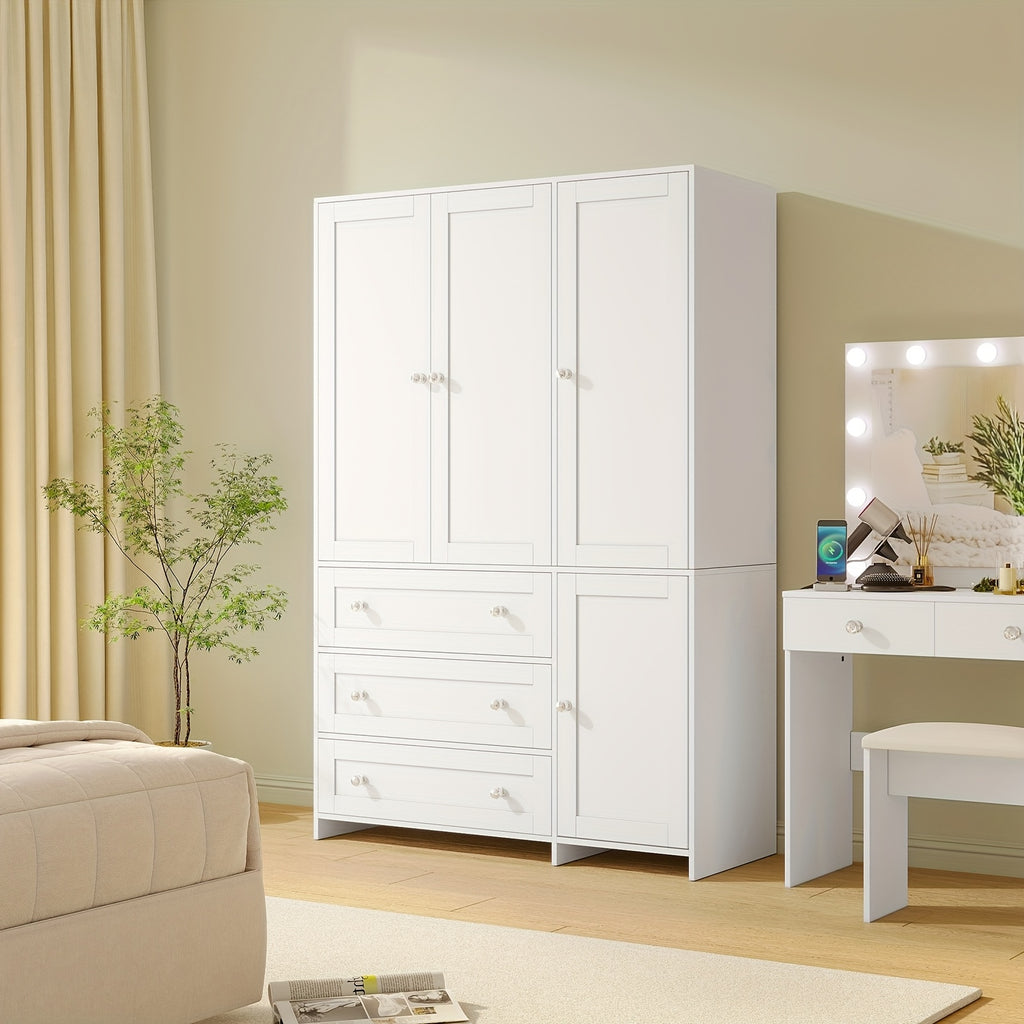 31.5"/47"/63" Large Wardrobe Armoire Closet with Hanging Rod, Mirror And Doors, Drawers & Shelves, for Bedroom
