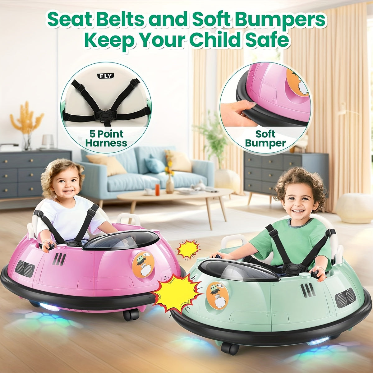 12V Remote-controlled Bumper Car, Electric Bumper Car, 66lb Load-bearing Toy Car, Dual Driving Mode, Flashing LED Lights, 360-degree Rotation, Seat Belts, Birthday And Festival Gifts For Boys And Girls, 4 Colors