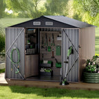 [Metal Storage Shed] 8x6ft (7.33'x5.28' Base, No Floor), 6 X 4ft, 10x12ft, 10x14ft, Metal Steel Outdoor Storage Shed with Air Vent & Lockable Doors, for Garden, Patio And Backyard, Tools, Bike