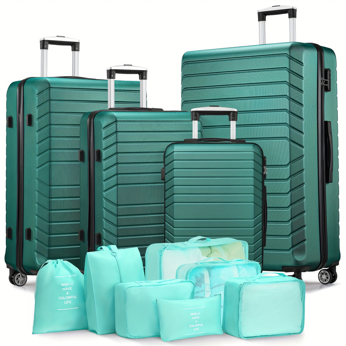 11pcs Luggage Set (4suitcases+7storage Bags) Large Capacity Luggage with Telescopic Handle Thick ABS Durable Hardshell with Dual 360°Swivel Wheels (20+24+28+32) Inch Suitcases