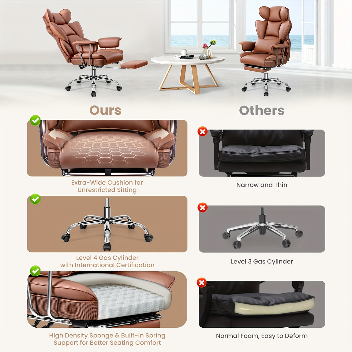 [Ergonomic Office Chair] Actflame Premium Ergonomic Office Chair for Plus-Size Users - Executive High-Back Leather with Enhanced Lumbar Support And Integrated Footrest - Perfect Fit for Spacious Homes And Offices