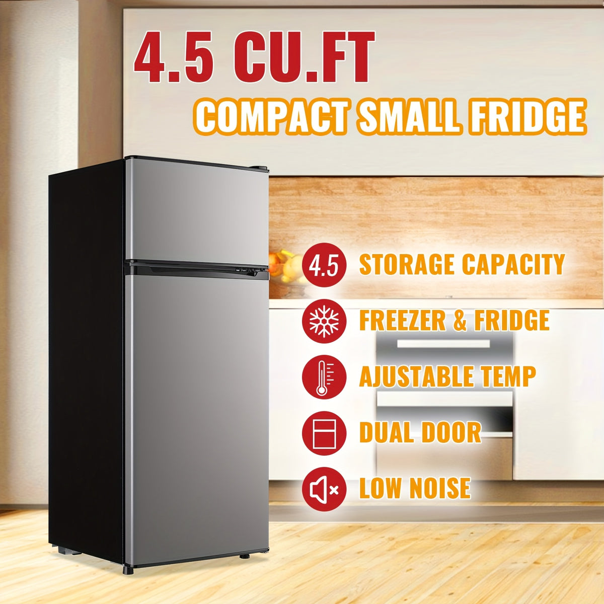 2.5/3.5/4.5 Cu.Ft Mini Fridge with Freezer, Commercial Double Door Compact Refrigerator with Adjustable Thermostat and Shelves,Small Fridge with Large Capacity, Perfect for Bedroom, Dorm, Home, Office