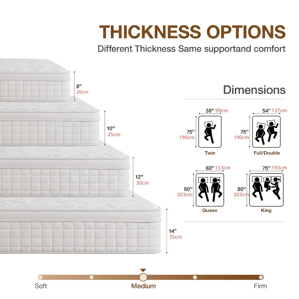 10''/12''/14'' Inch Queen Hybrid Mattress in a Box with Gel Memory Foam And Pocket Springs, King Size Mattress Upgraded Support, Medium Firm Feel