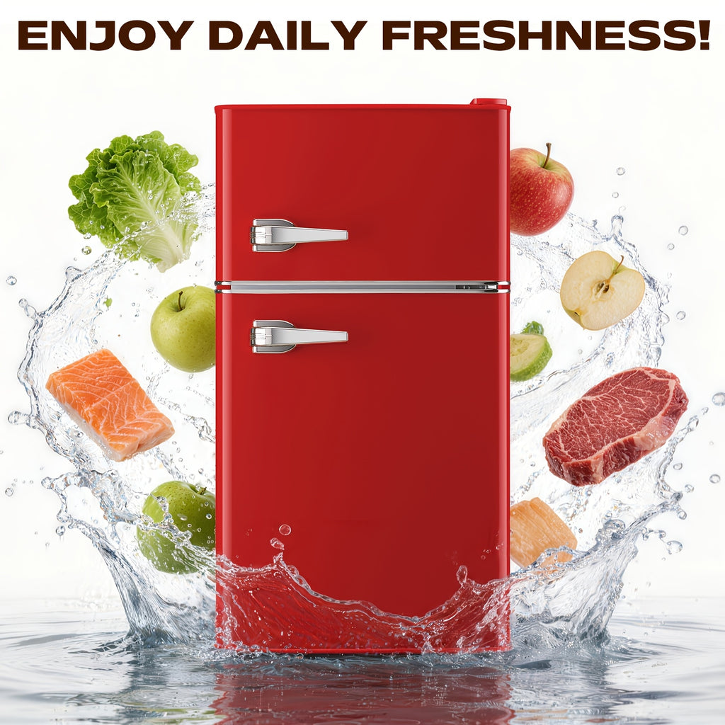 Retro Mini Fridge With Freezer 3.8 Cu. Ft, Small Refrigerator With 7 Level Adjustable Thermostat, Compact Classic Dual Door Fridge Removable Glass Shelves For Apartments, Dorm, Office