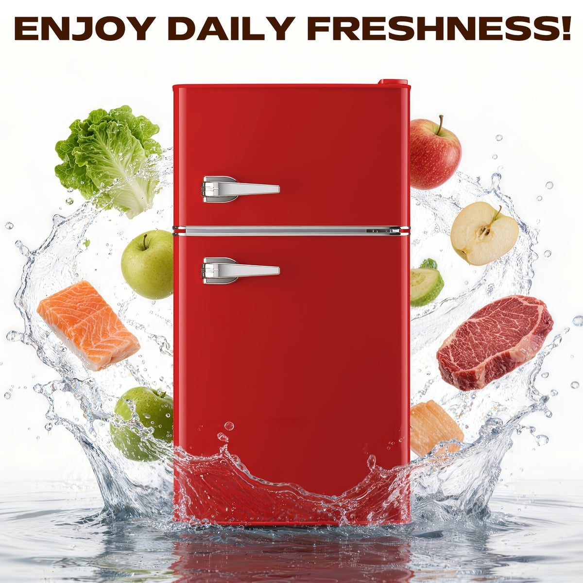 Retro Mini Fridge With Freezer 3.8 Cu. Ft, Small Refrigerator With 7 Level Adjustable Thermostat, Compact Classic Dual Door Fridge Removable Glass Shelves For Apartments, Dorm, Office