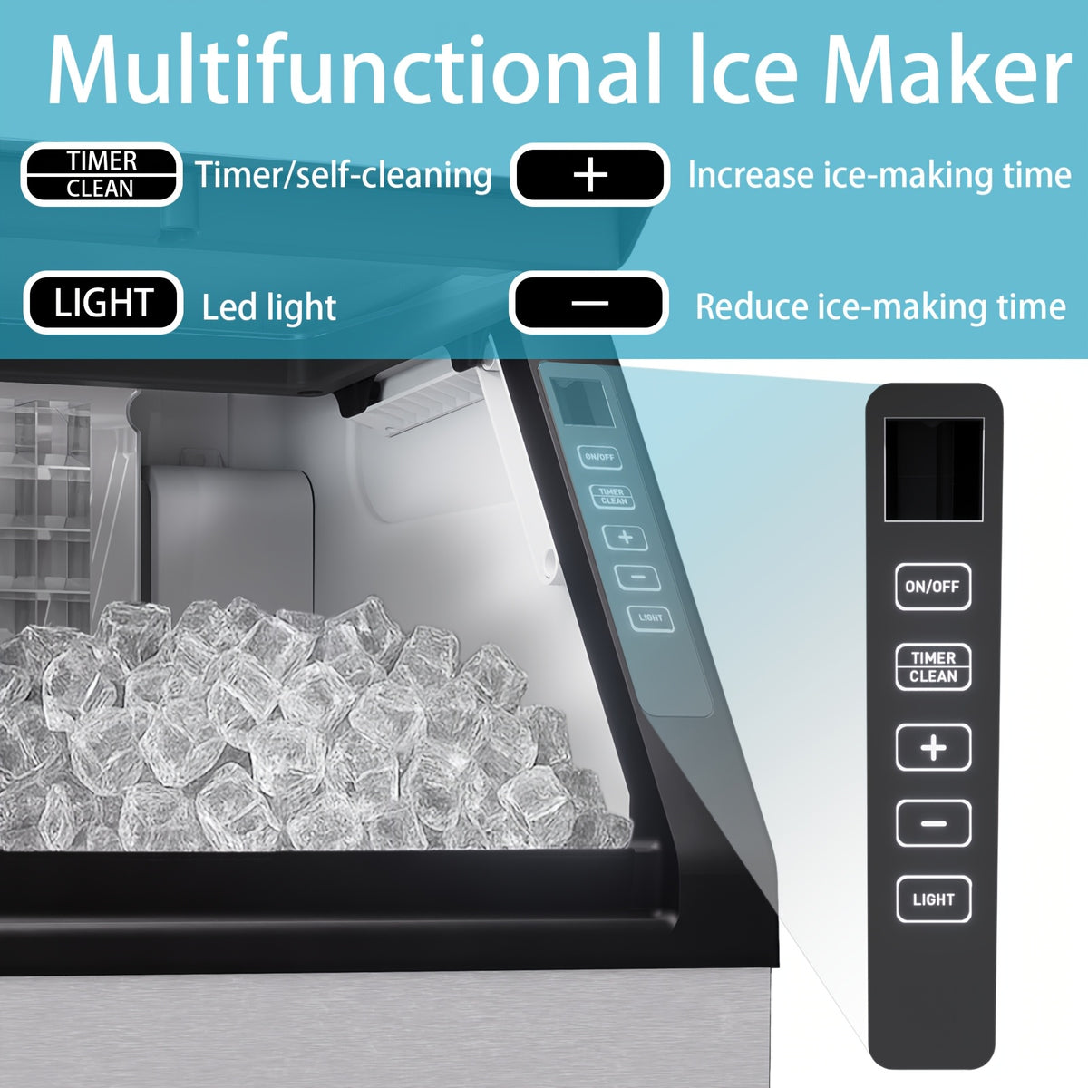 110 Lbs/24H Commercial Ice Maker, 36 Cubes/11Mins, Countertop Self-Cleaning Ice Maker, Stainless Steel Freestanding Machine, Ideal for Home Kitchen, Restaurant, Party