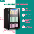 WANAI Beverage Refrigerator 125 Can Mini Fridge Cooler Black Mini Fridge Glass Door for Soda Juice Small Drink Cooler Machine Clear Front Removable for Home Office Bar Freestanding