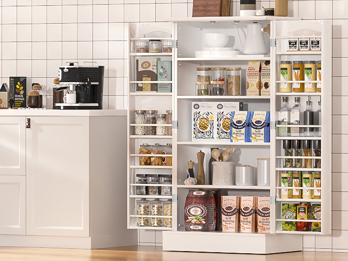 47 Inches Pantry Cabinet, Kitchen Pantry Cabinet with Adjustable Shelves, Freestanding Kitchen Pantry Storage Cabinet, Buffet Cupboards Sideboard for Kitchen, Living Room And Dinning Room