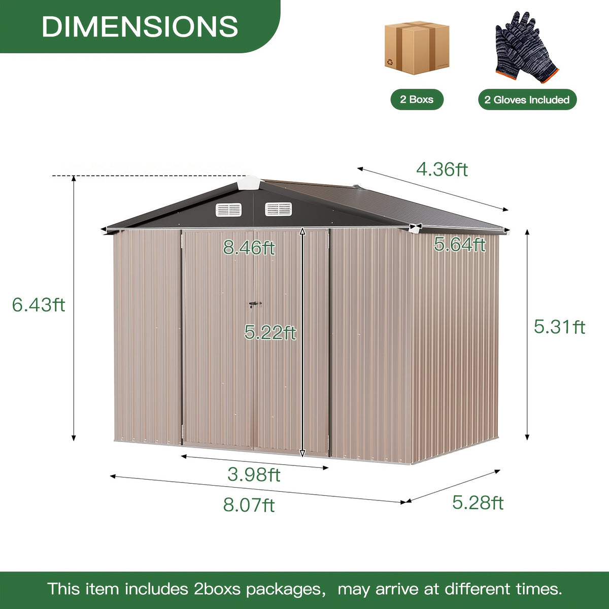 ULSMVOC 12X20X9.3/10X12/6X4 FT Metal Storage Shed - Outdoor Garden Shed Kit, Lockable Tool Shed, Backyard Shed with Double Hinged Doors, 4 Windows, Carport for Car, Truck, Bike And Lawn Mower & Equipment, Brown