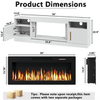 70“ Fireplace TV Stand with 36" Electric Fireplace Up to 80" TVs, Led Entertainment Center with High Glossy Doors, Modern Wood Media TV Console for Living Room