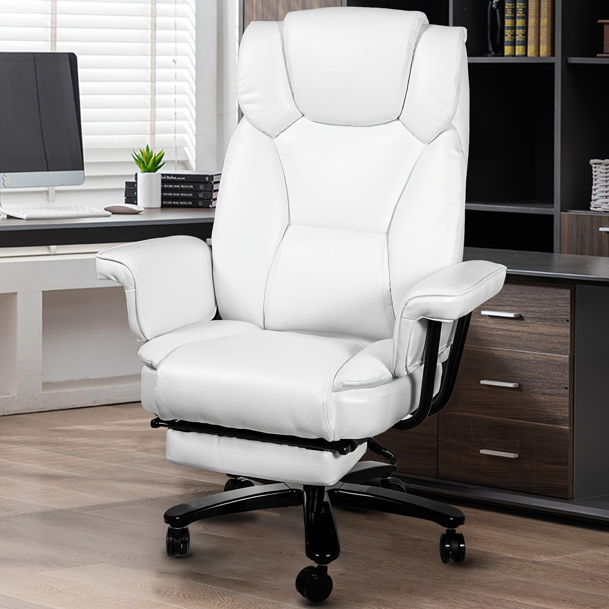 Executive Office Chair — 160° Recline and Footrest for Spacious 400LB Home Office Seating with Casters