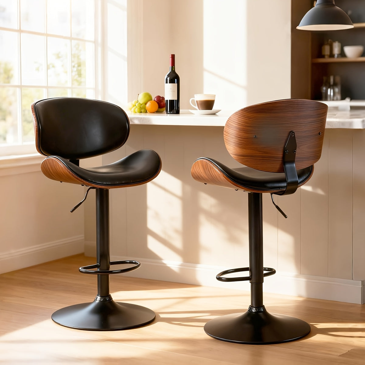 2pcs Or 4pcs for Bar Stool Set with Adjustable Height, PU Leather Seat Cushion, Ergonomic Backrest, Footrest, And Non-Slip Rubber Base, Perfect for Bars And Home Kitchen Islands