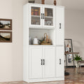 Kitchen Pantry Cabinet with Drawer, Kitchen Pantry Storage Cabinet with Glass Door, Freestanding Tall Food Hutch with Microwave Stand for Dining Room