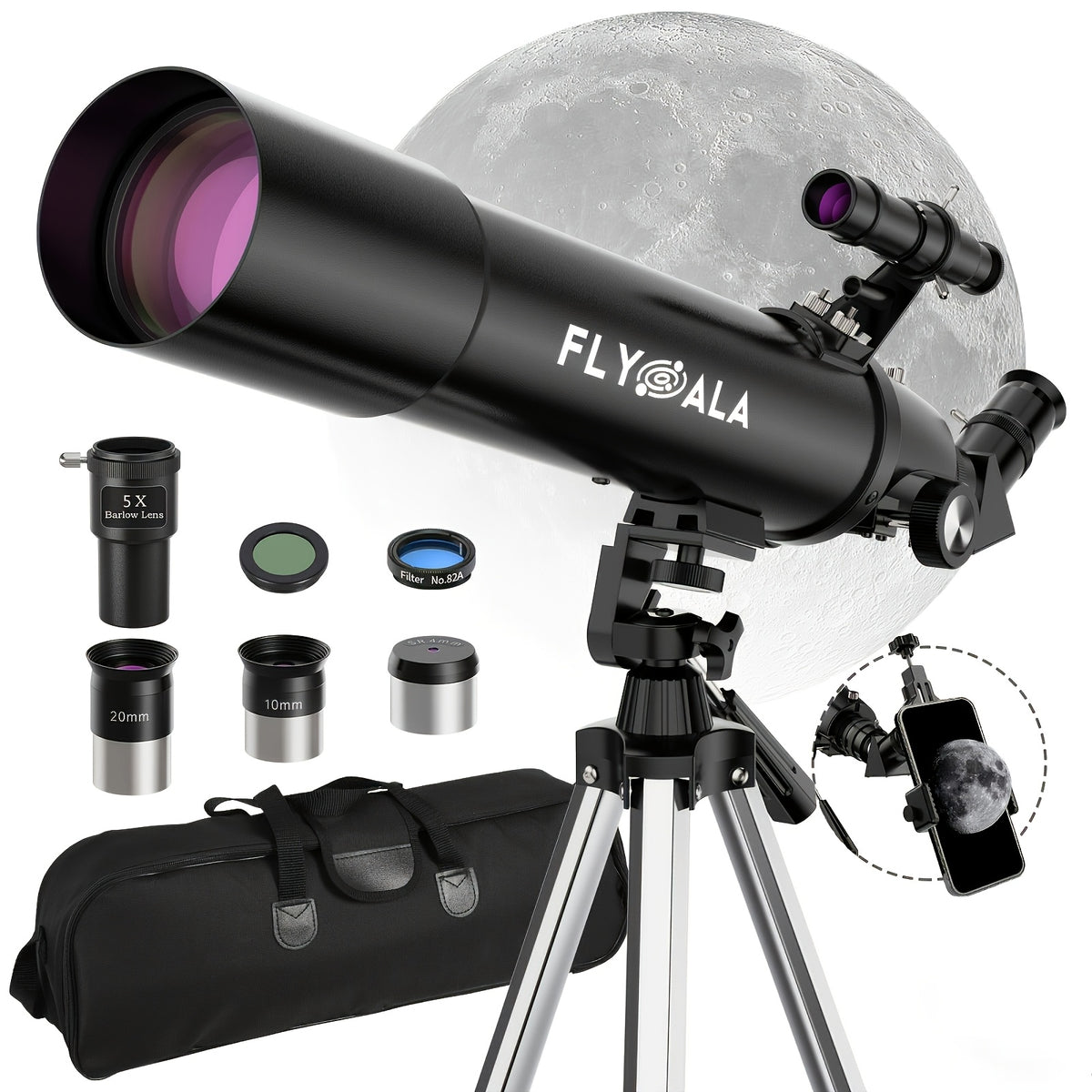 (30X-750X) Telescope for Adults High Powered, 80mm Aperture 600mm Focal Length Astronomy Telescope for Beginners, Astronomical Refractor Telescopes