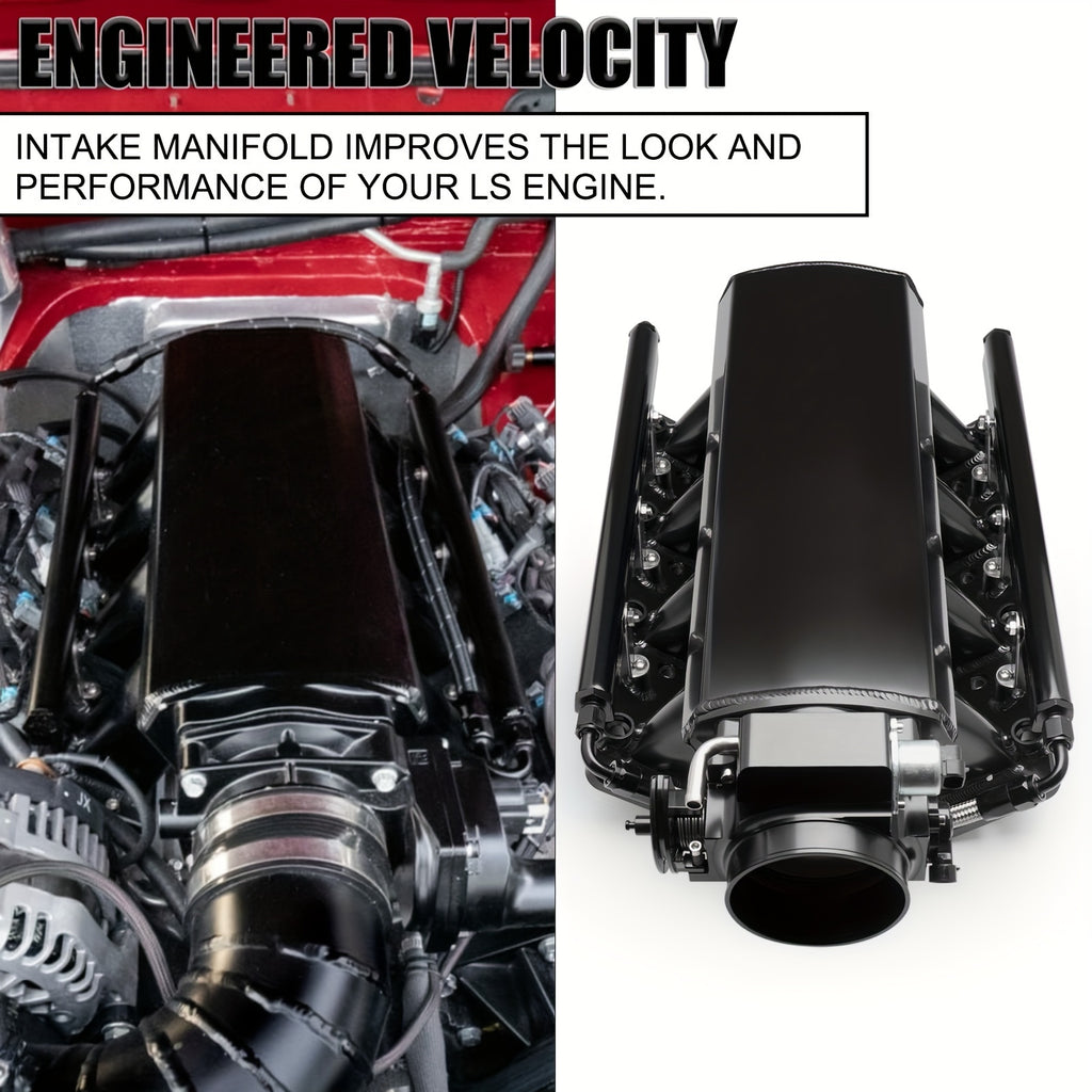 92MM Intake Manifold Kit - Includes Fuel Rail And Throttle Body - 92Mm Throttle Body Made of Sheet Metal - EFI 15° Throttle Opening - Suitable for Chevrolet, for GMC, for Pontiac LS LS1 LS2 LS6 in Black