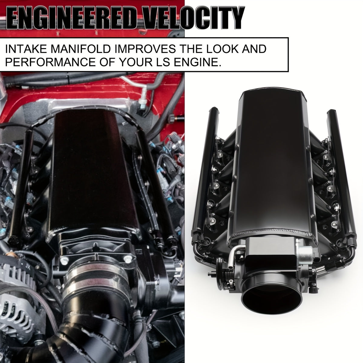 92MM Intake Manifold Kit - Includes Fuel Rail And Throttle Body - 92Mm Throttle Body Made of Sheet Metal - EFI 15° Throttle Opening - Suitable for Chevrolet, for GMC, for Pontiac LS LS1 LS2 LS6 in Black