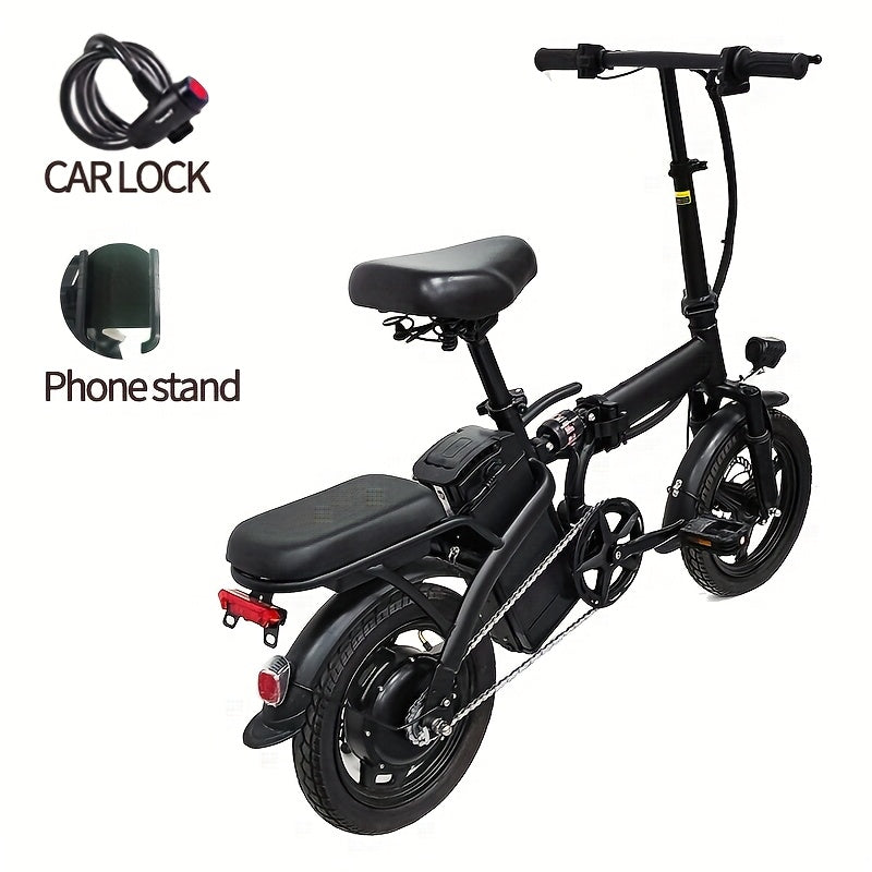 14-inch Lightweight Folding Electric Bicycle, 330 Lbs Load Capacity, 19 Mph Top Speed, Long-Lasting Battery, 48V Removable Lithium Battery with 18-28 Miles of Range, Front Headlight & Disc Brakes, Alloy Steel Frame, Black, for Urban Commuting