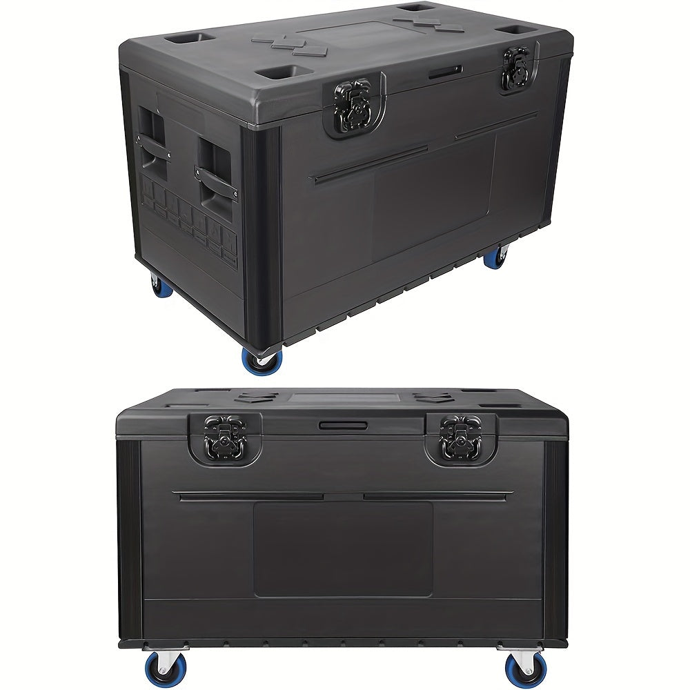 1pc Black Cable Trunk, ATA Road Case, Heavy Duty Utility Road Trunk Flight Case With Wheels, High Density Polyethylene (HDPE), Truck Pack Size Transport For Pro Audio And DJ Touring, Two Sizes Are Available