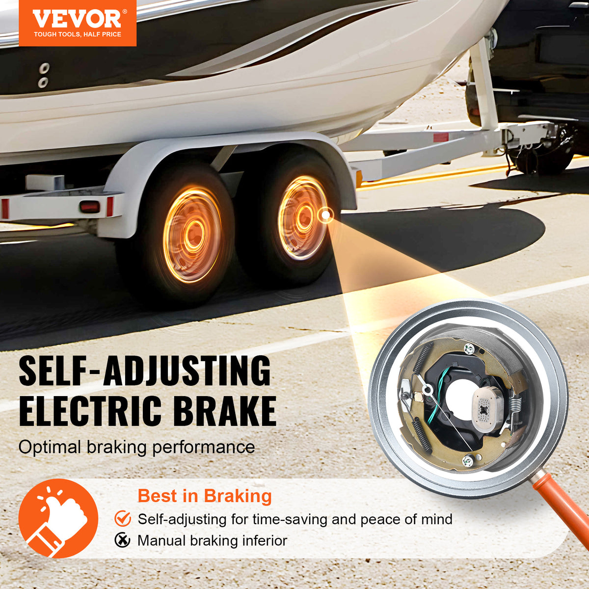 VEVOR Electric Trailer Brake Assembly, 10" x 2-1/4", 2 Pairs Self-Adjusting Electric Brakes Kit for 3500 lbs Axle, 4-Hole Mounting, Backing Plates for Brake System Part Replacement (2 Right 2 Left)