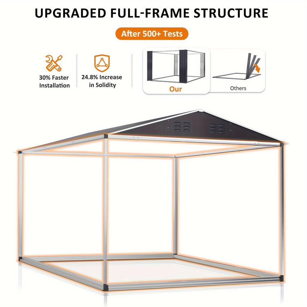 5x3-12x14ft Outdoor Storage Shed, Metal Garden Shed with Updated Frame Structure, Tool Sheds for Backyard Garden Patio Lawn, Black Or White